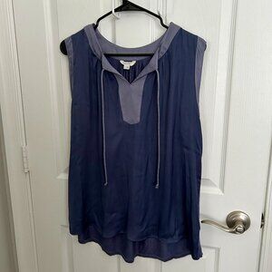 Women's Sleeveless blouse -Scoop neck with tie- Color: Grey Blue  Size:  L